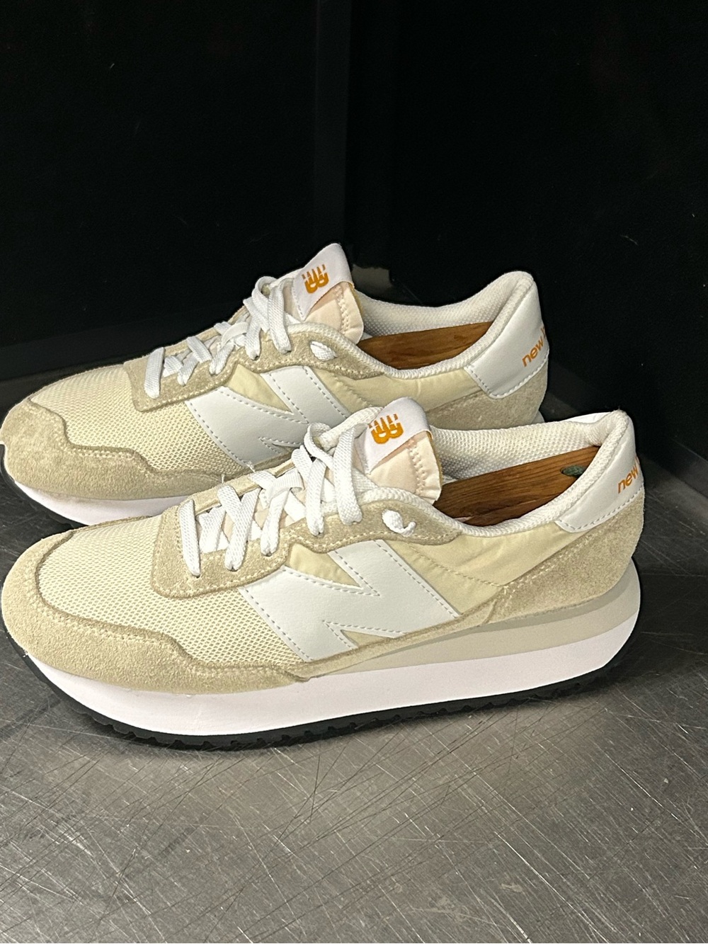New Balance Cream White Beige Platform Sneakers